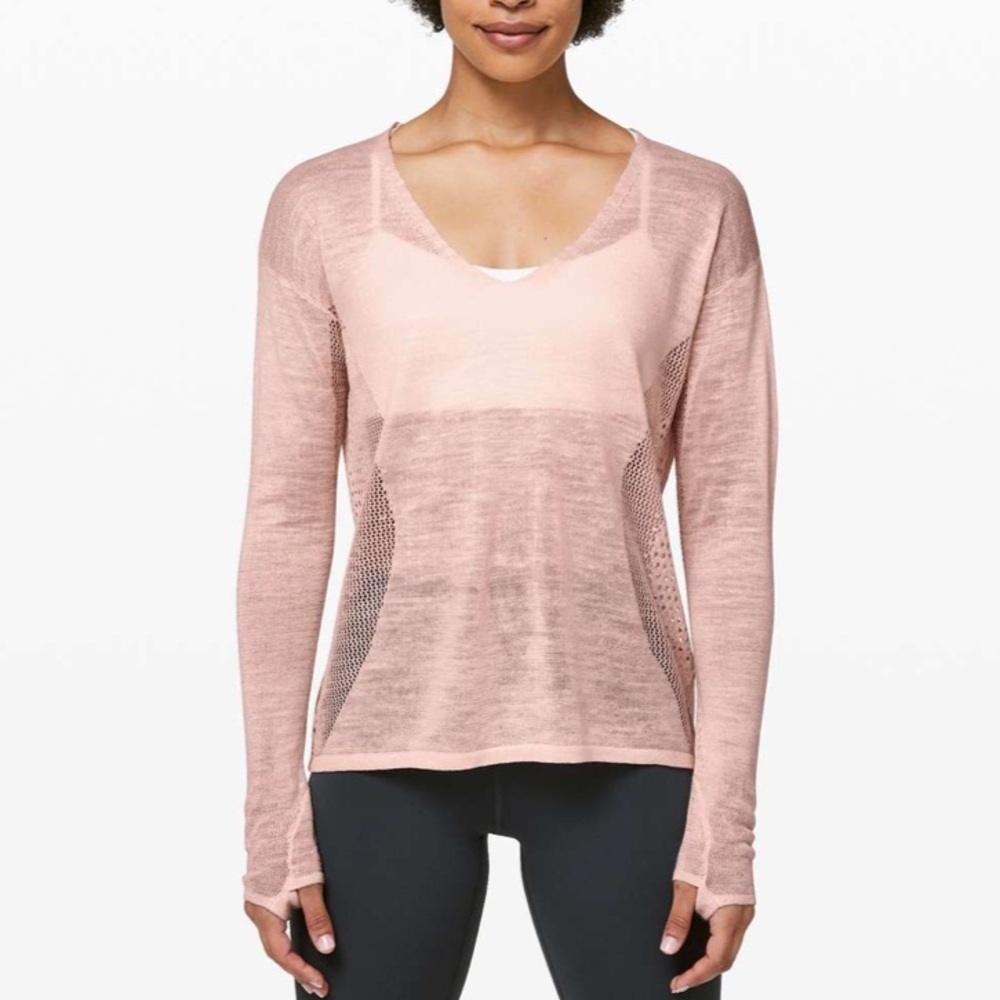 Lululemon Sz 10 Still Movement Sweater Linen In 
Butter Pink